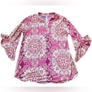 Floral Pink Blouse with Bell Sleeves